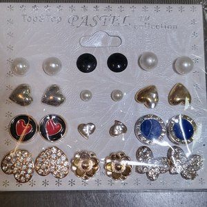 NWT Top & Top Pastel Collection 12 pairs of stud earrings